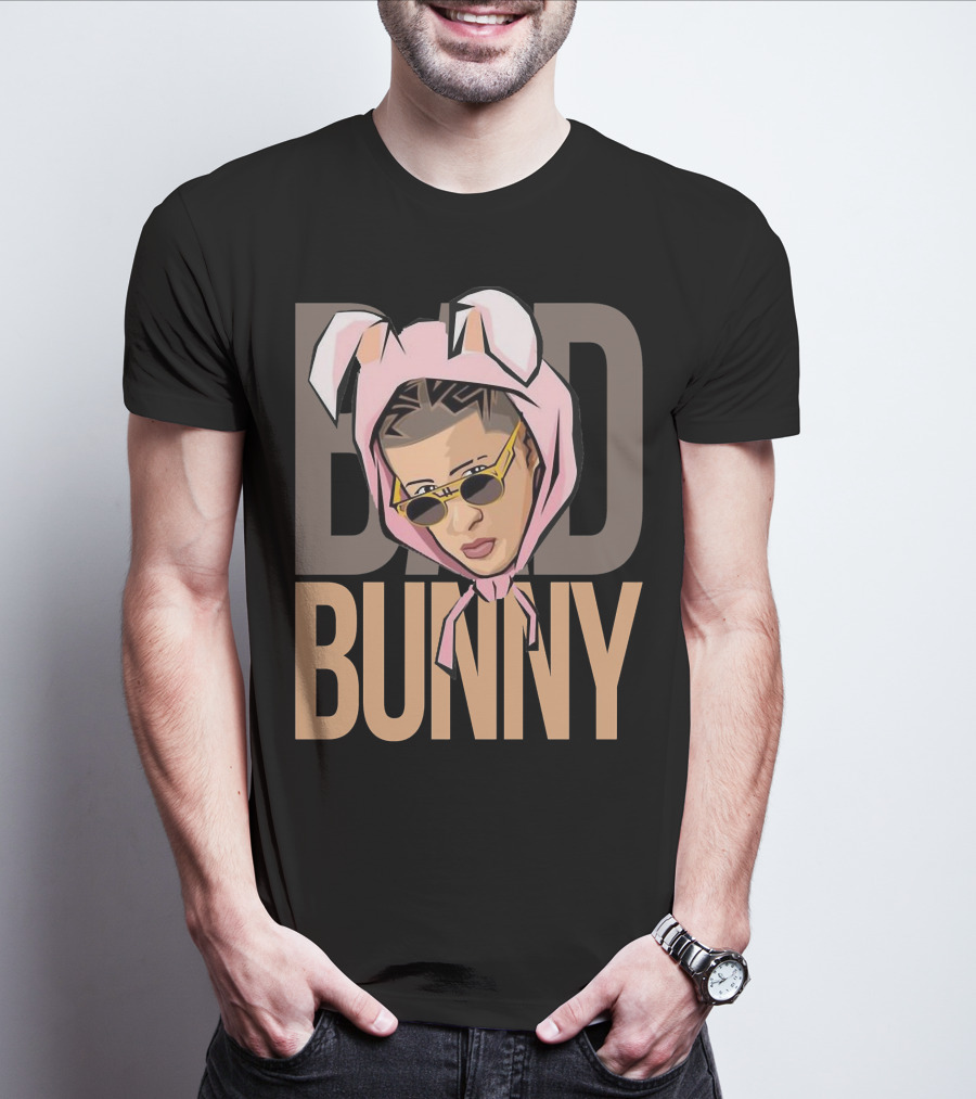 BAD BUNNY Iconic Style With Sunglasses And Bunny Ears T-Shirt