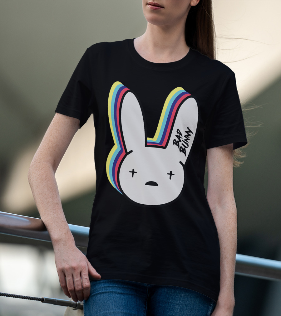 Bad Bunny Cross-Eyed Bunny Head Multicolor Outline T-Shirt