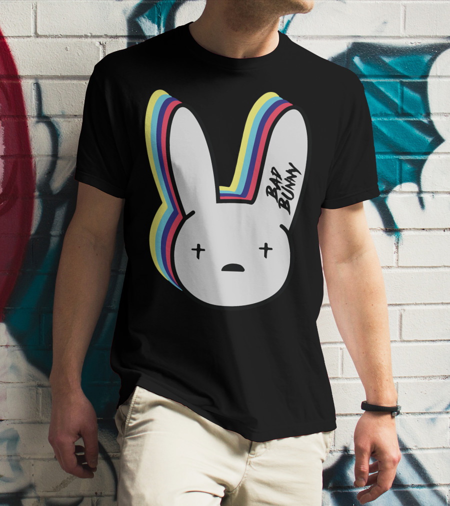 Bad Bunny Cross-Eyed Bunny Head Multicolor Outline T-Shirt