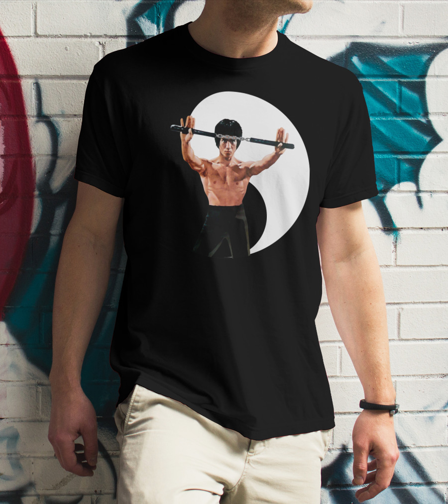 Bruce Lee Nunchaku Pose Yin Yang Martial Arts T-Shirt