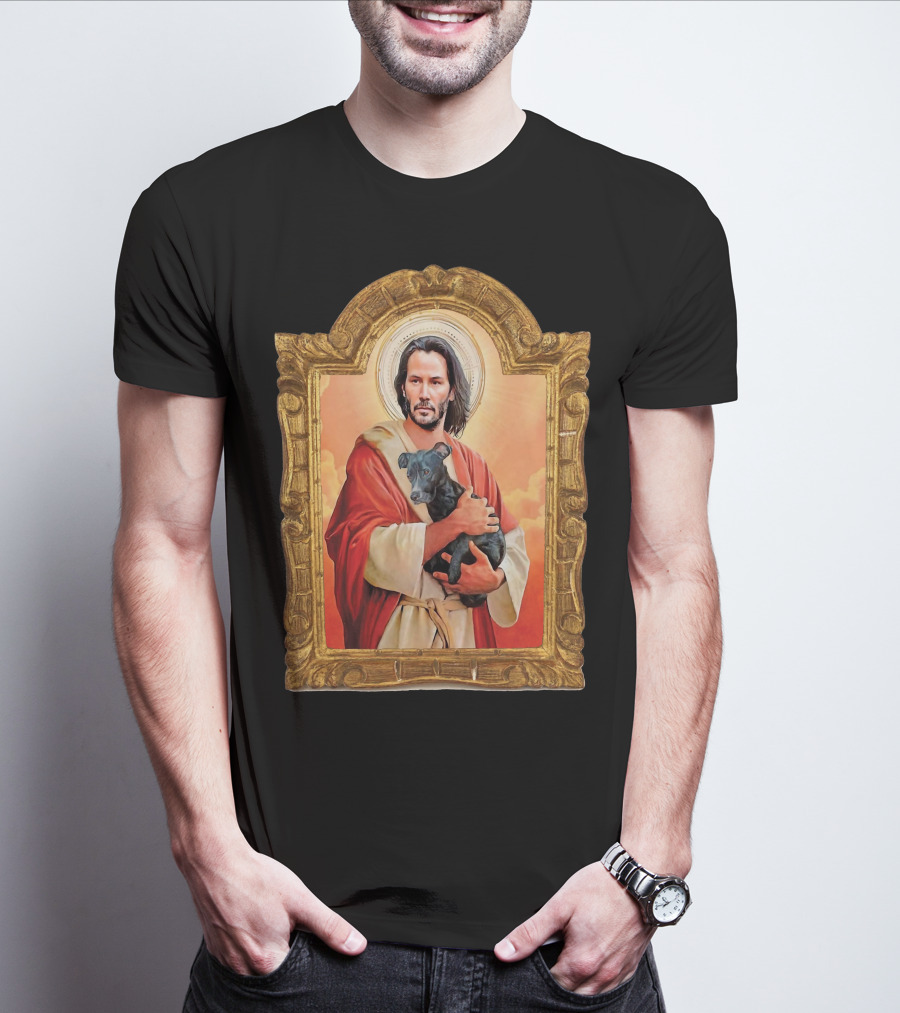 Keanu Reeves St John Patron Holding Doggies Sacred Halo Frame T-Shirt