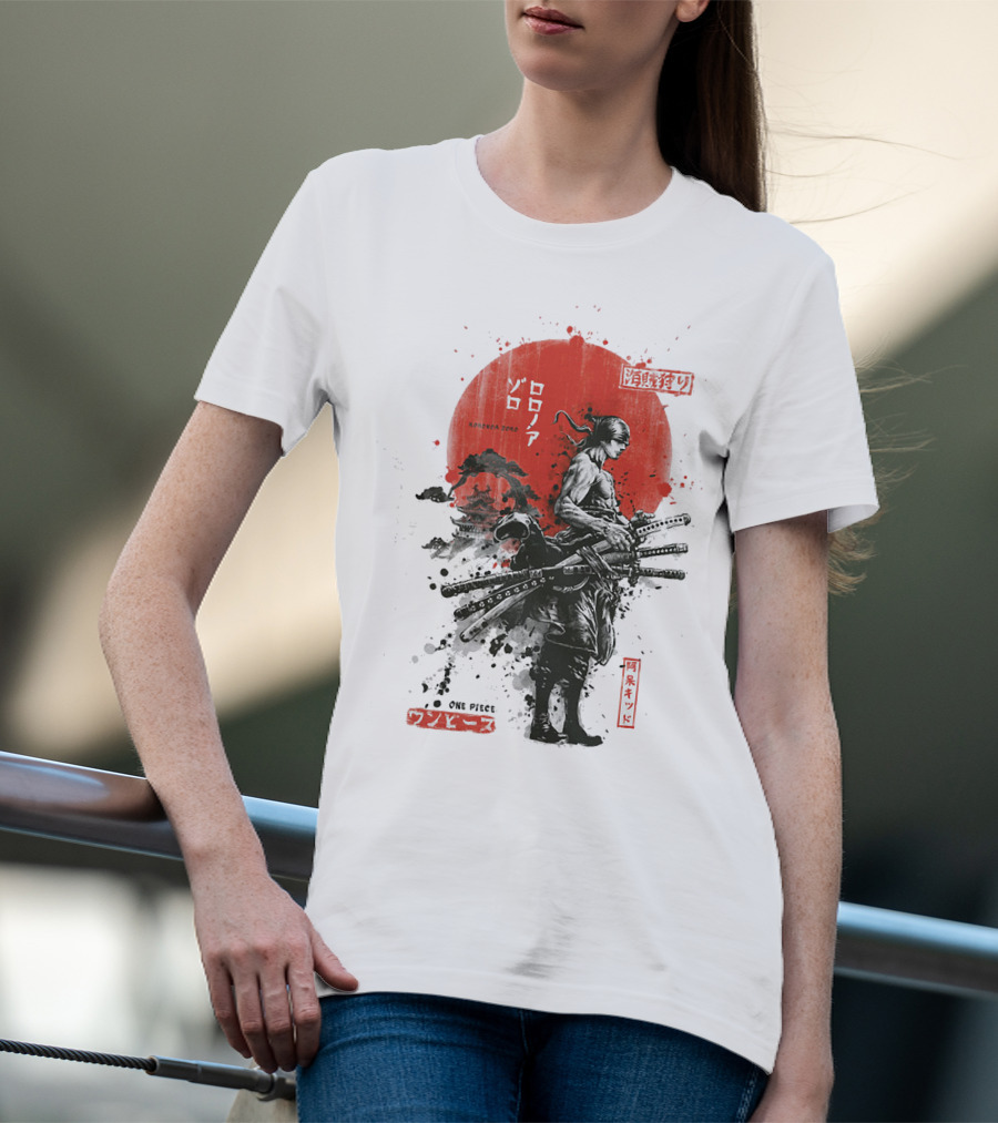 Roronoa Zoro Wano Arc Samurai Swords One Piece Anime Kanji T-Shirt