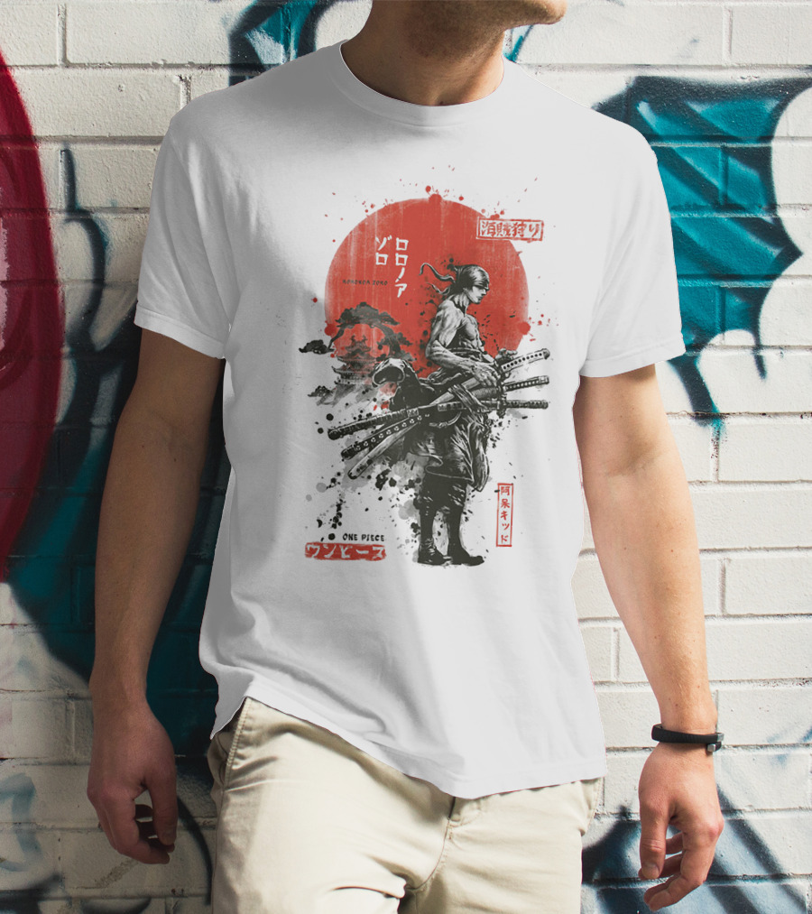 Roronoa Zoro Wano Arc Samurai Swords One Piece Anime Kanji T-Shirt