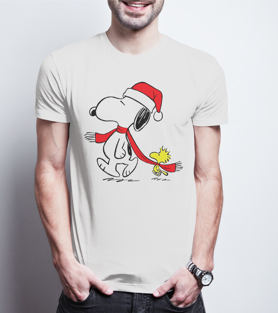 Snoopy Woodstock Charlie Brown Christmas Santa Hat Natalan T-Shirt