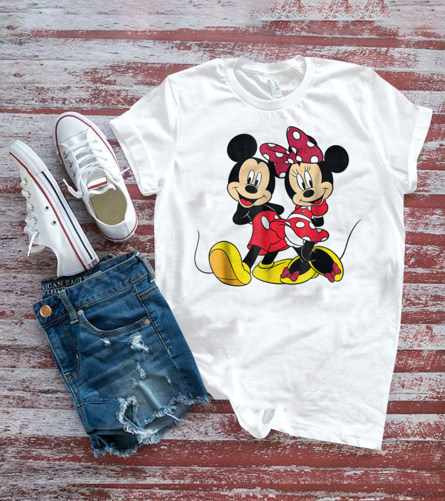 Mickey And Minnie Big Mouse Disney Yellow Shoes Red Bow T-Shirt