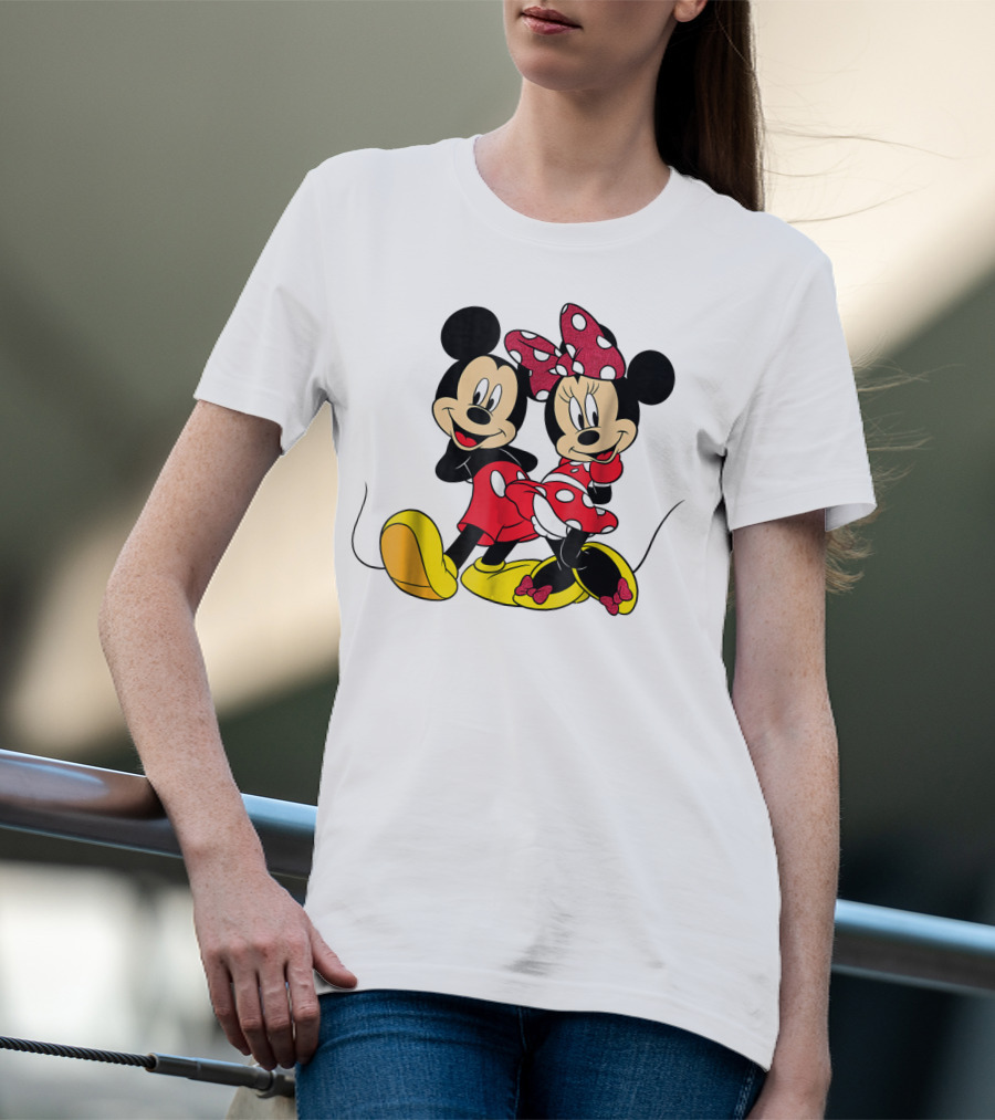Mickey And Minnie Big Mouse Disney Yellow Shoes Red Bow T-Shirt
