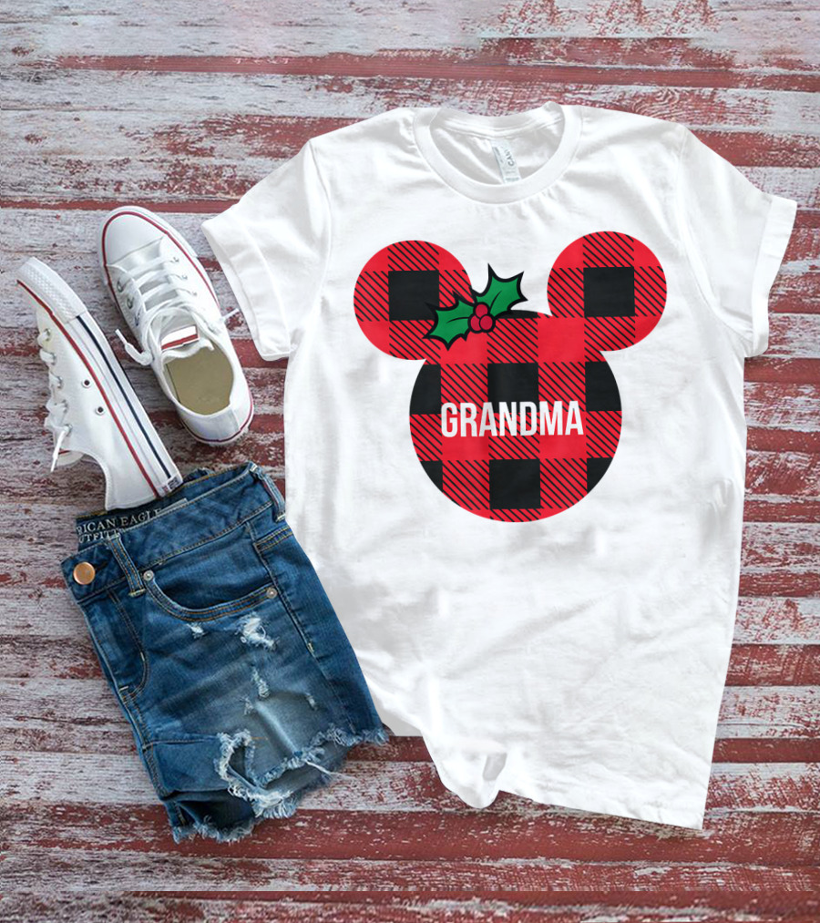 Disney Minnie Mouse Plaid Grandma Holiday Family Christmas T-Shirt