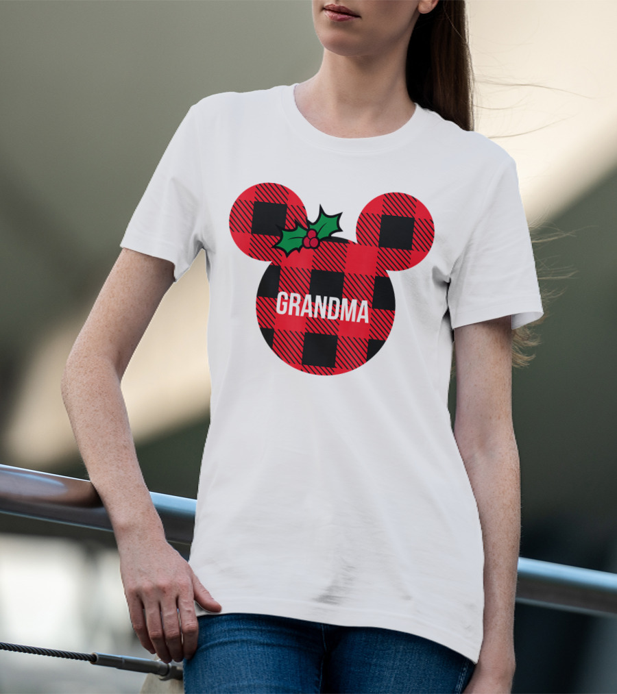 Disney Minnie Mouse Plaid Grandma Holiday Family Christmas T-Shirt