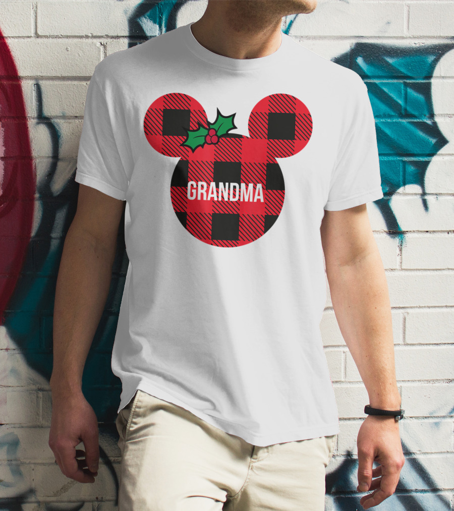Disney Minnie Mouse Plaid Grandma Holiday Family Christmas T-Shirt
