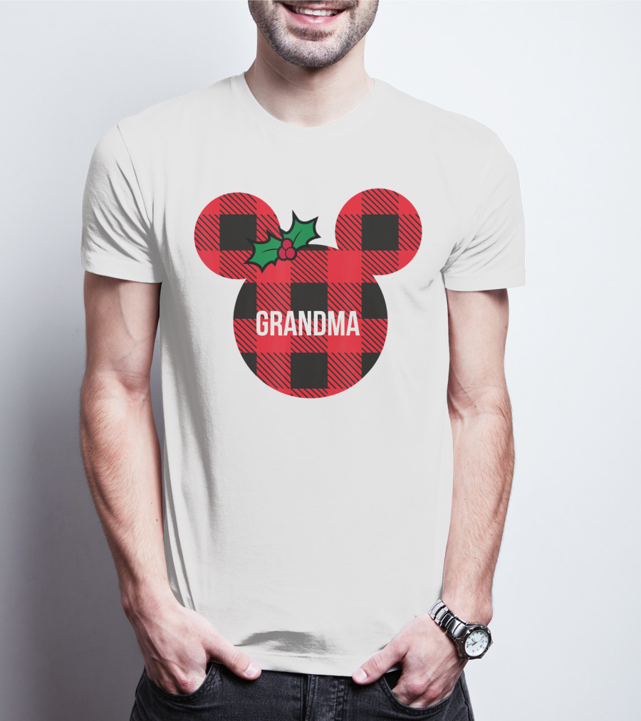 Disney Minnie Mouse Plaid Grandma Holiday Family Christmas T-Shirt