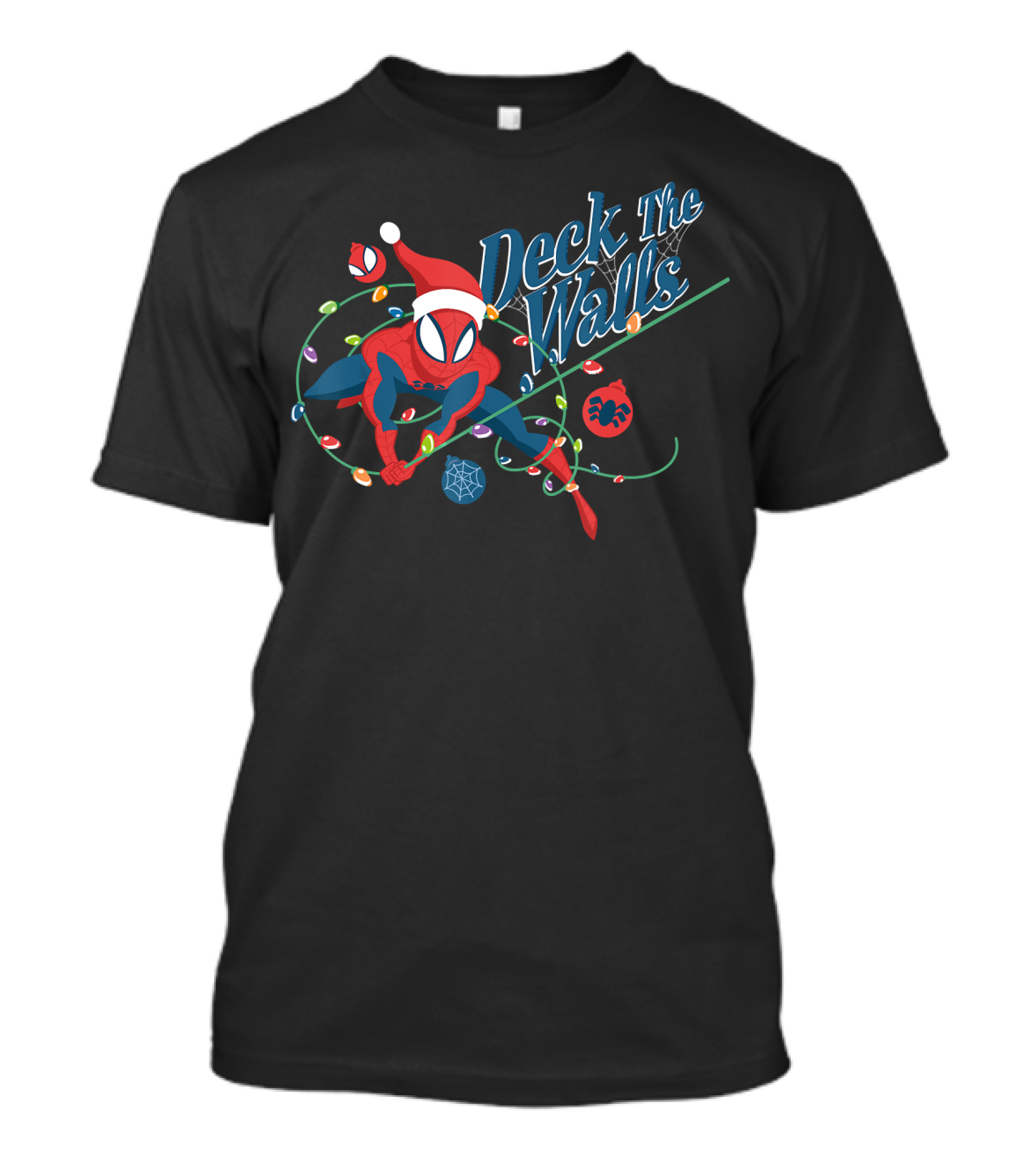 Deck The Walls Marvel Spider Man Holiday Christmas Lights Santa Hat T-Shirt