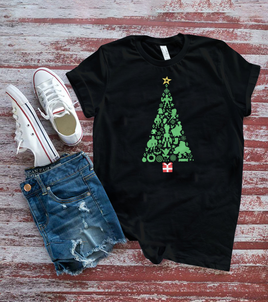 Marvel Christmas Tree With Iconic Super Hero Shapes And Holiday Star T-Shirt