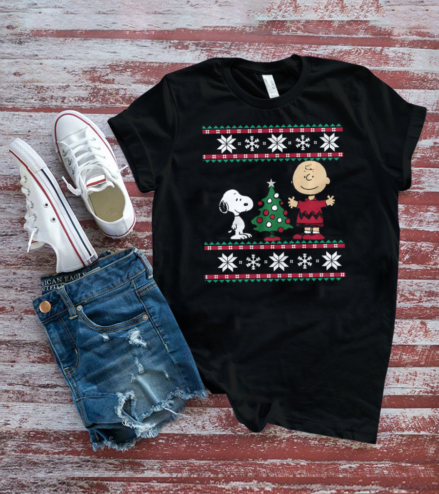 Peanuts Snoopy And Charlie Brown Christmas Snowflakes Ugly T-Shirt