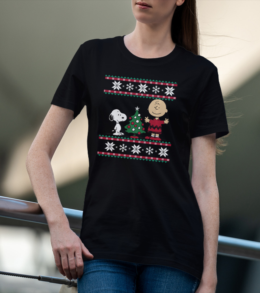 Peanuts Snoopy And Charlie Brown Christmas Snowflakes Ugly T-Shirt