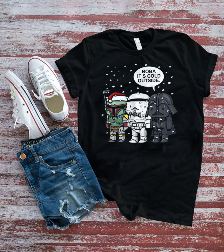 Star Wars Boba It's Cold Outside Winter Snow Darth Vader Stormtrooper Santa Hat T-Shirt