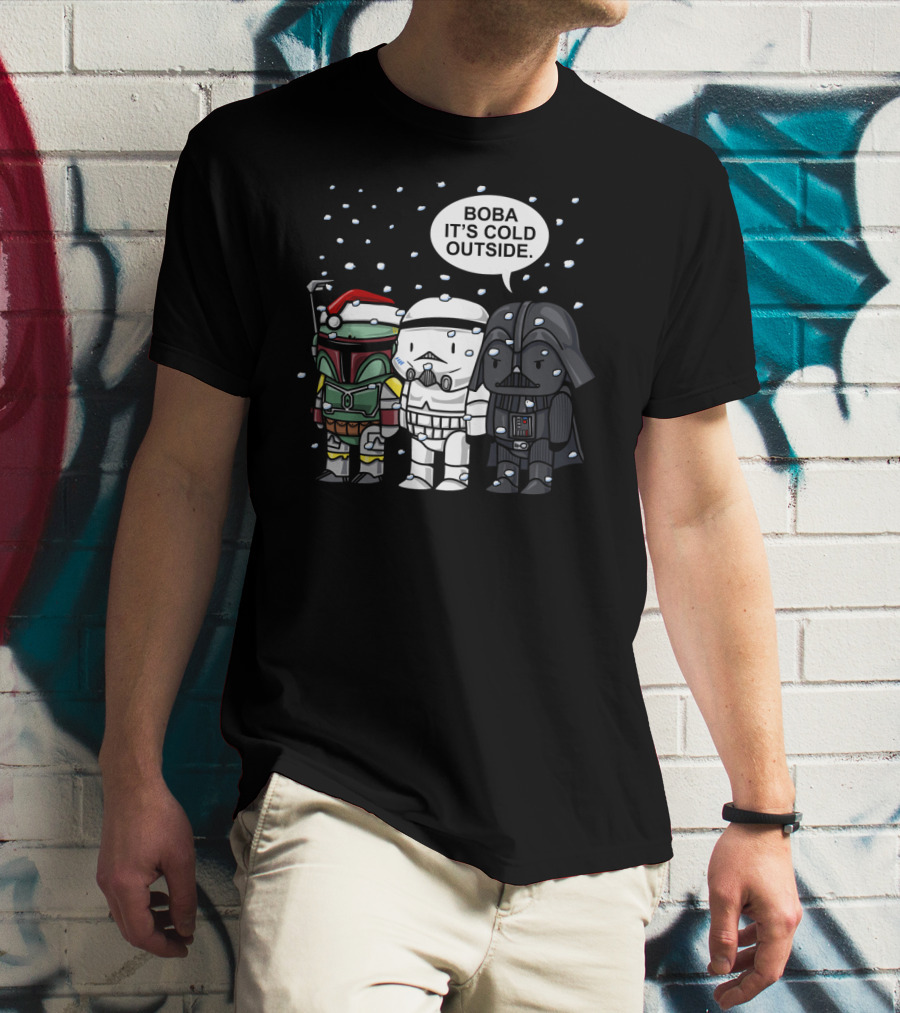 Star Wars Boba It's Cold Outside Winter Snow Darth Vader Stormtrooper Santa Hat T-Shirt