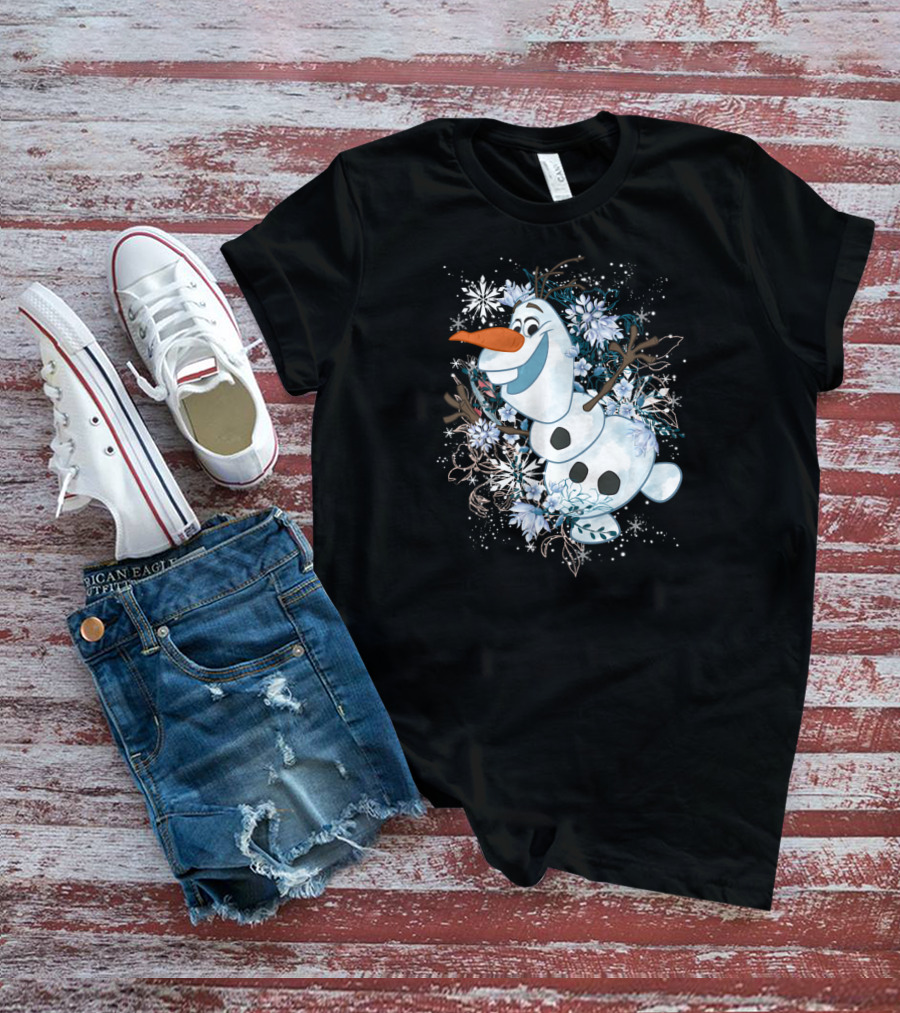 Disney Frozen Olaf Joyfully Dancing Among Snowflakes And Flowers T-Shirt
