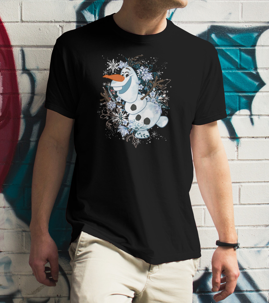 Disney Frozen Olaf Joyfully Dancing Among Snowflakes And Flowers T-Shirt