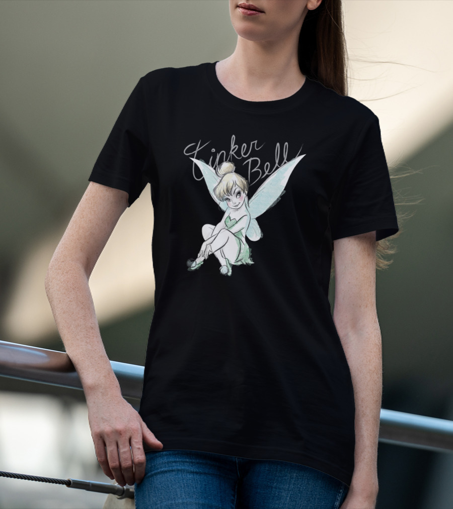 Disney Tinker Bell Fairy Sitting Illustration Tinker Bell T-Shirt