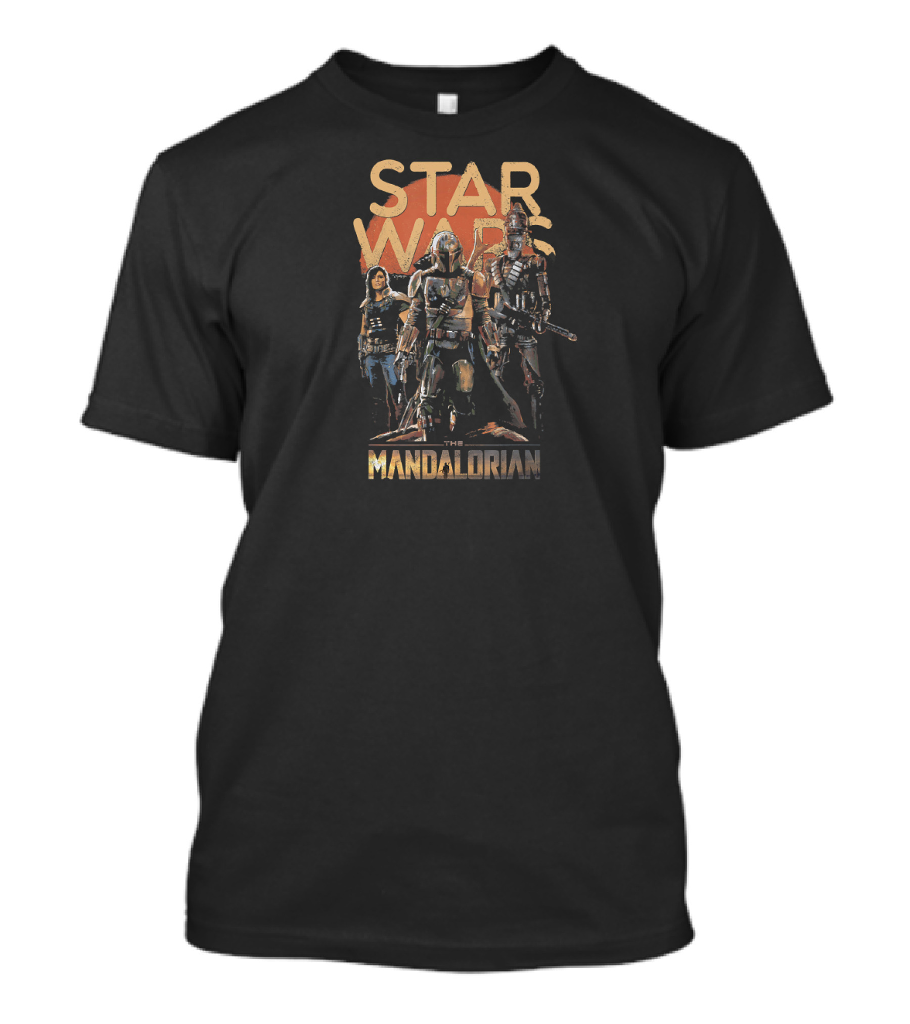 Star Wars The Mandalorian Trio Characters Dark T-Shirt