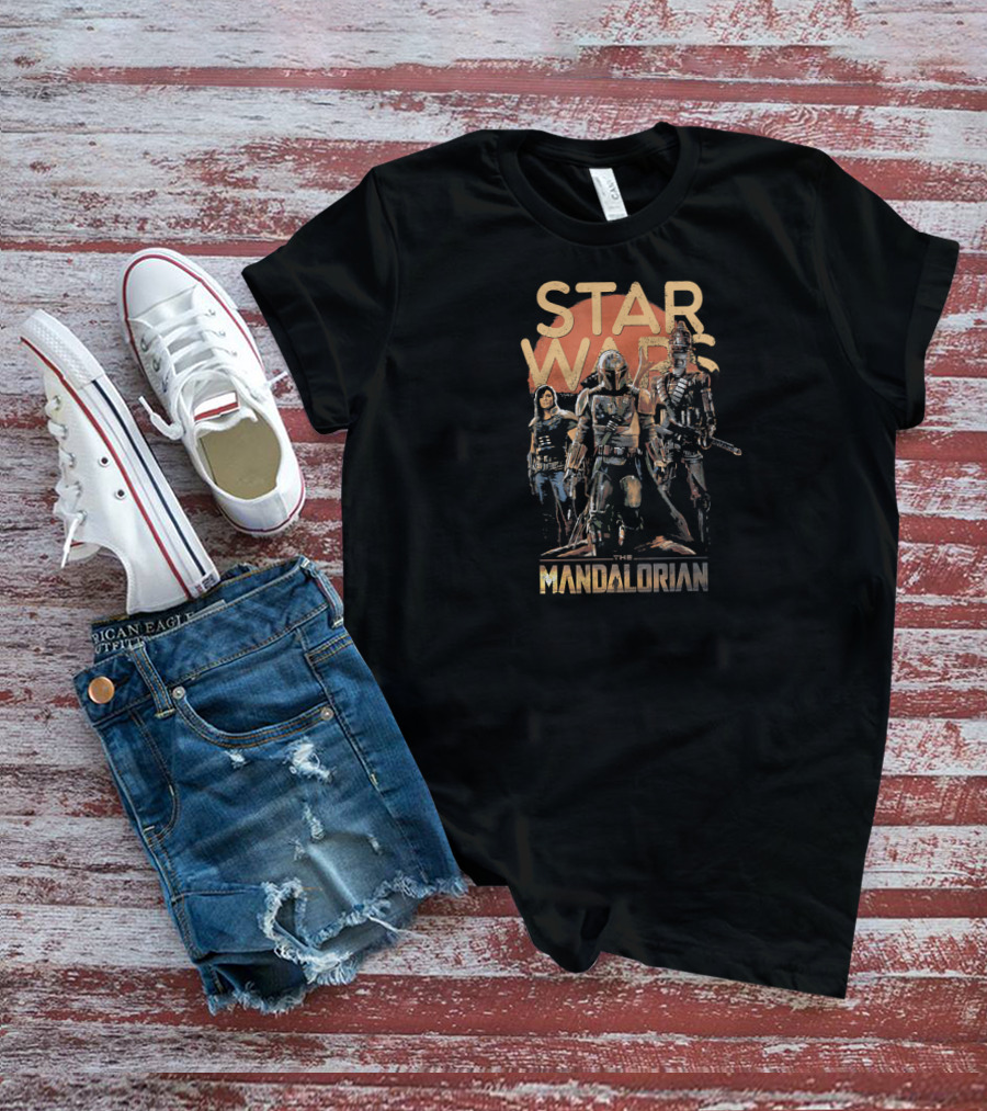 Star Wars The Mandalorian Trio Characters Dark T-Shirt