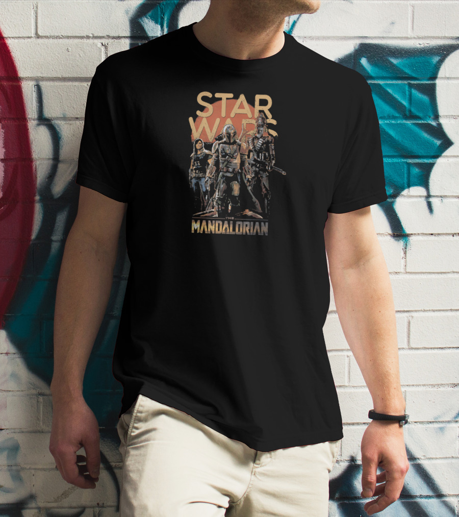 Star Wars The Mandalorian Trio Characters Dark T-Shirt