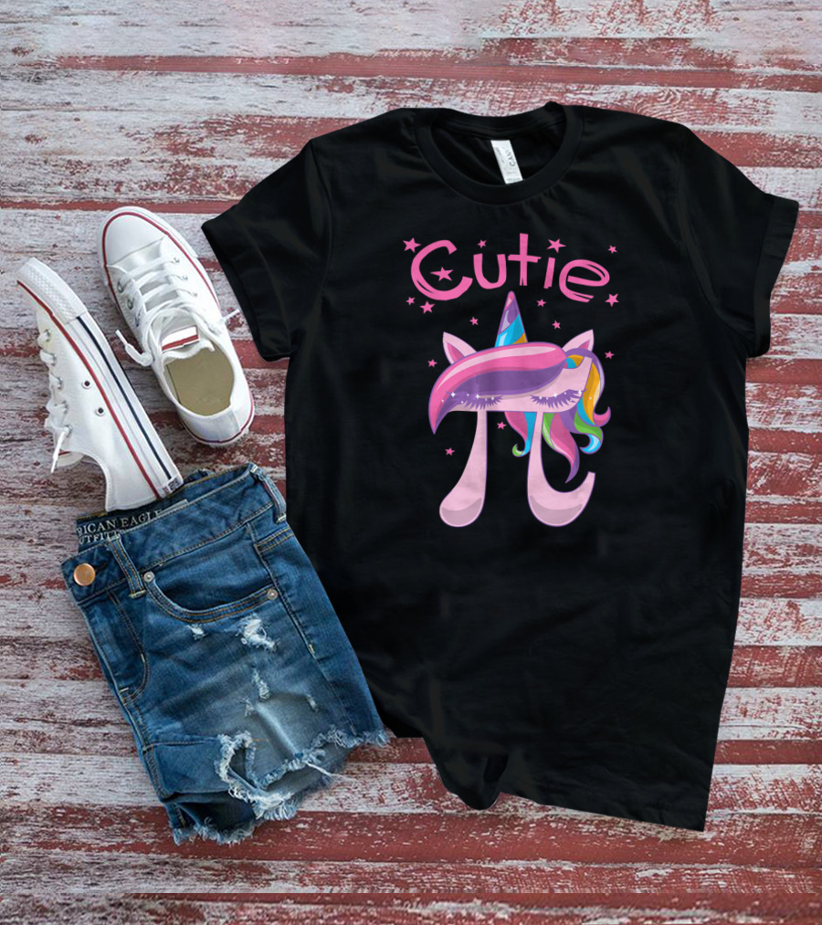 Cutie Pi Unicorn Girls With Rainbow Horn And Stars T-Shirt