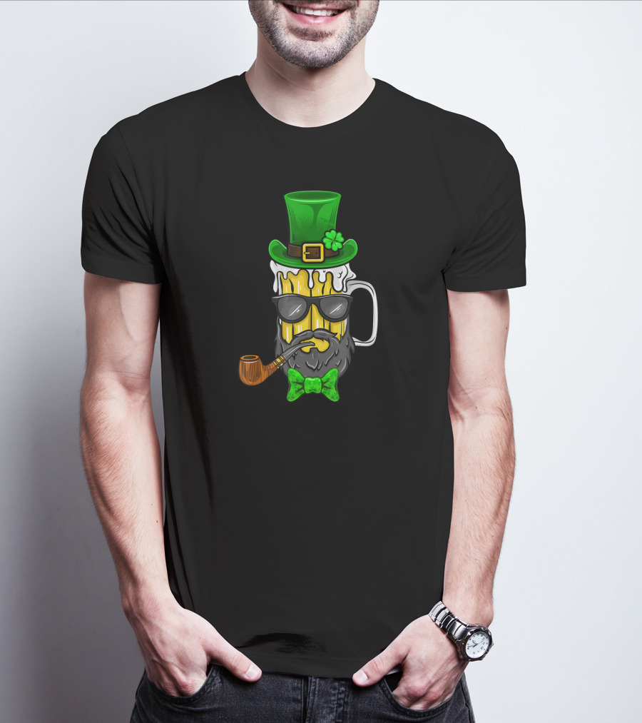 St Patricks Day Leprechaun Beer Mug With Beard And Green Hat T-Shirt