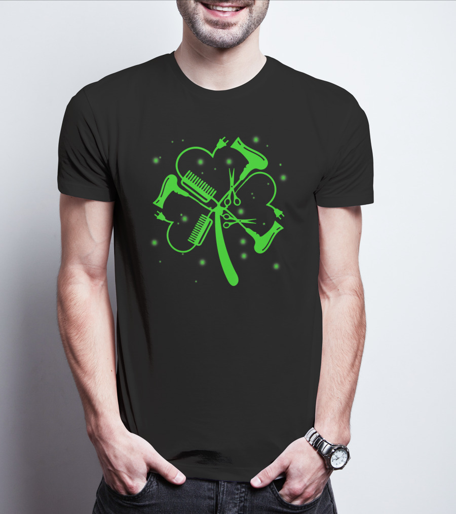 Hair Stylist Shamrock Hairdryer Comb Scissors St. Patrick's Day T-Shirt