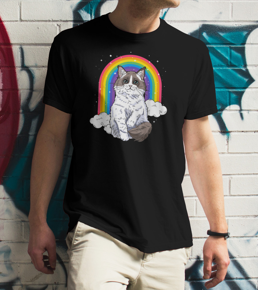 Ragdoll Cat With Rainbow And Clouds For Kitty Lovers T-Shirt
