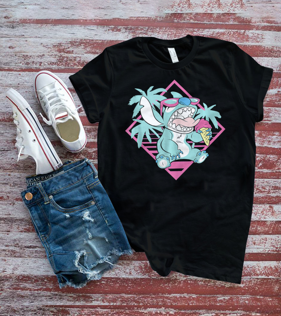 Disney Lilo Stitch 90s Beach Ice Cream Palm Trees Aesthetic T-Shirt