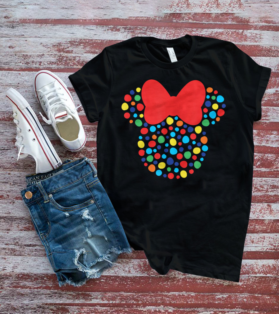 Disney Minnie Mouse Polka Dot Rainbow Bow T-Shirt