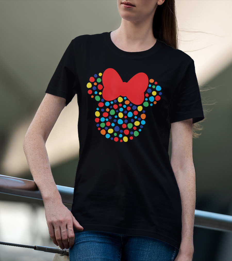 Disney Minnie Mouse Polka Dot Rainbow Bow T-Shirt