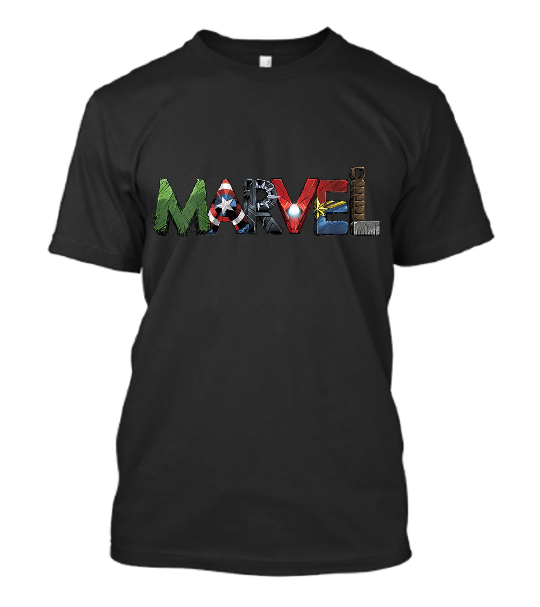 Marvel Avengers Hulk Captain America Iron Man Thor Character Text T-Shirt