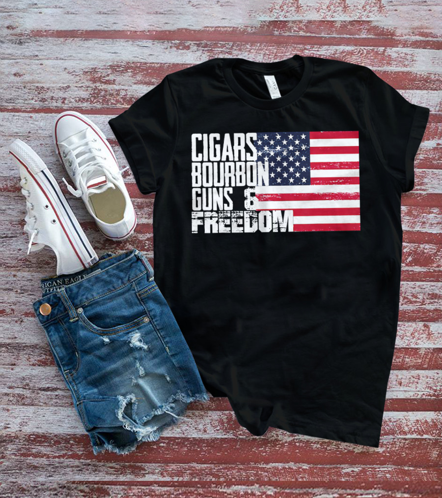 Cigars Bourbon Guns Freedom American Flag T-Shirt