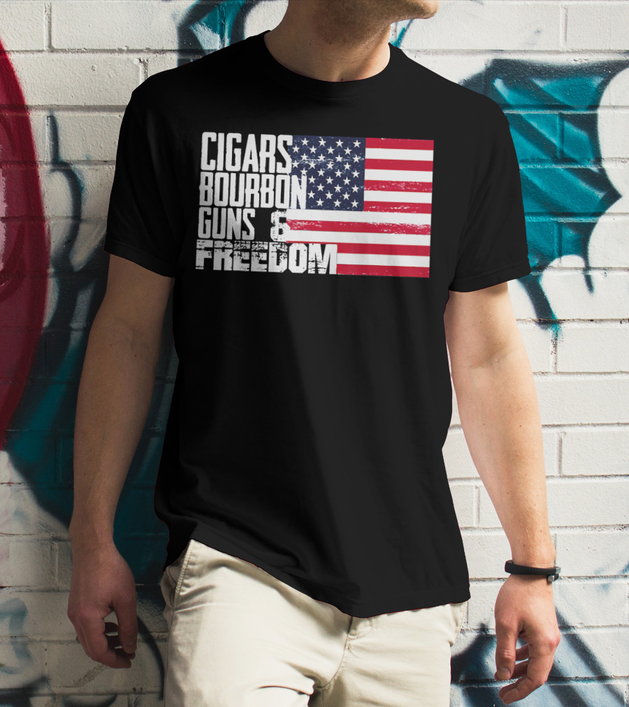 Cigars Bourbon Guns Freedom American Flag T-Shirt