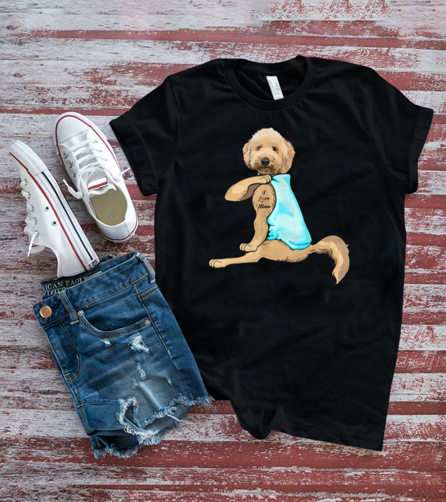 Funny Dog Goldendoodle I Love Mom Tattoo T-Shirt