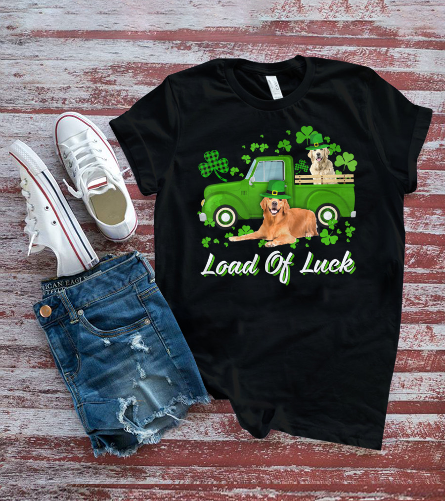 Load Of Luck Green Truck And Golden Retrievers T-Shirt