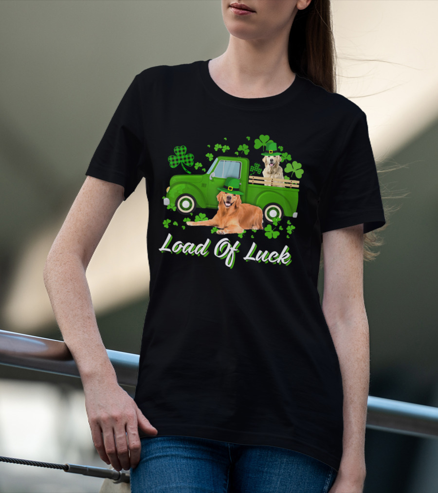 Load Of Luck Green Truck And Golden Retrievers T-Shirt
