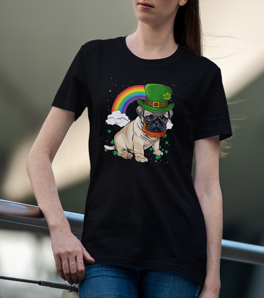 Pug St Patricks Day Leprechaun Hat Rainbow T-Shirt