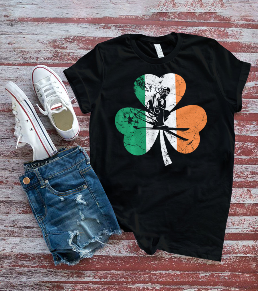 Skiing Shamrock St Patrick's Day Ireland Irish Flag T-Shirt