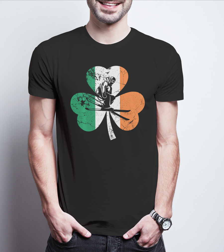 Skiing Shamrock St Patrick's Day Ireland Irish Flag T-Shirt