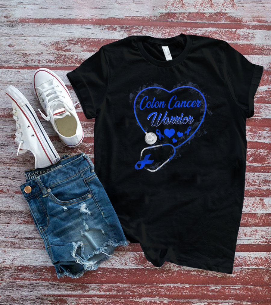Colon Cancer Warrior Heart Stethoscope With Blue T-Shirt