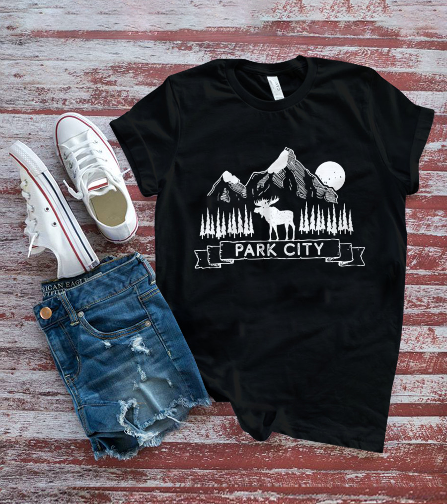 Park City Moose Mountain Trees Moon Utah T-Shirt