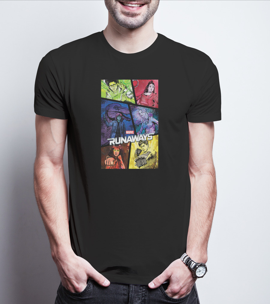 Marvel Runaways Character Color Block Grid With Comic Style T-Shirt