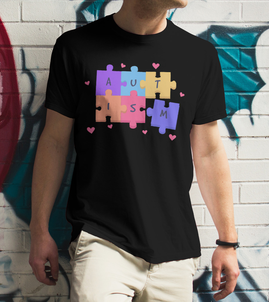 Autism Puzzle Heart Awareness Teacher T-Shirt