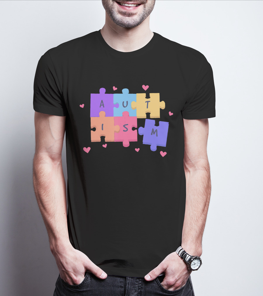 Autism Puzzle Heart Awareness Teacher T-Shirt