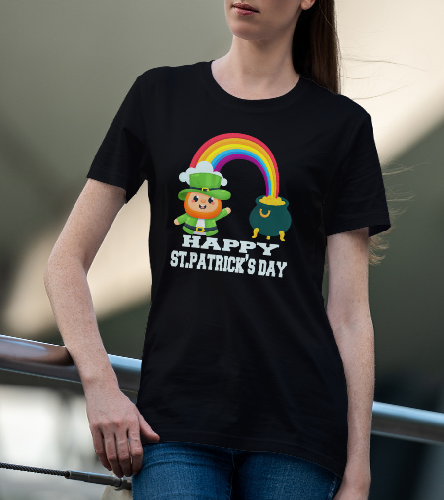 HAPPY ST. PATRICK'S DAY Rainbow Leprechaun Pot Of Gold T-Shirt