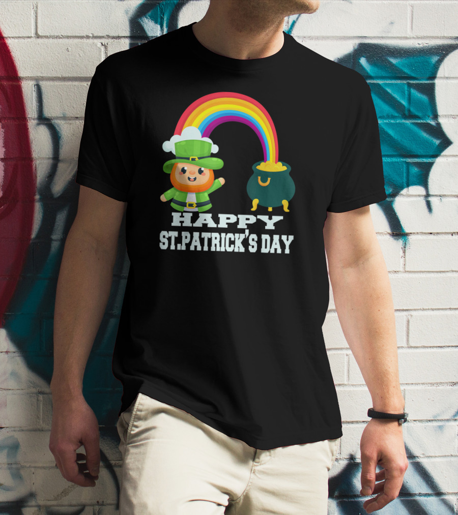 HAPPY ST. PATRICK'S DAY Rainbow Leprechaun Pot Of Gold T-Shirt