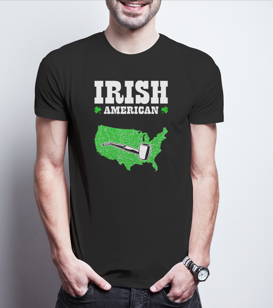 Irish American Shamrock Map With Pipe St Patrick's Day T-Shirt